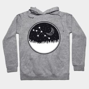 Moon and star constellation on night silhouette Hoodie